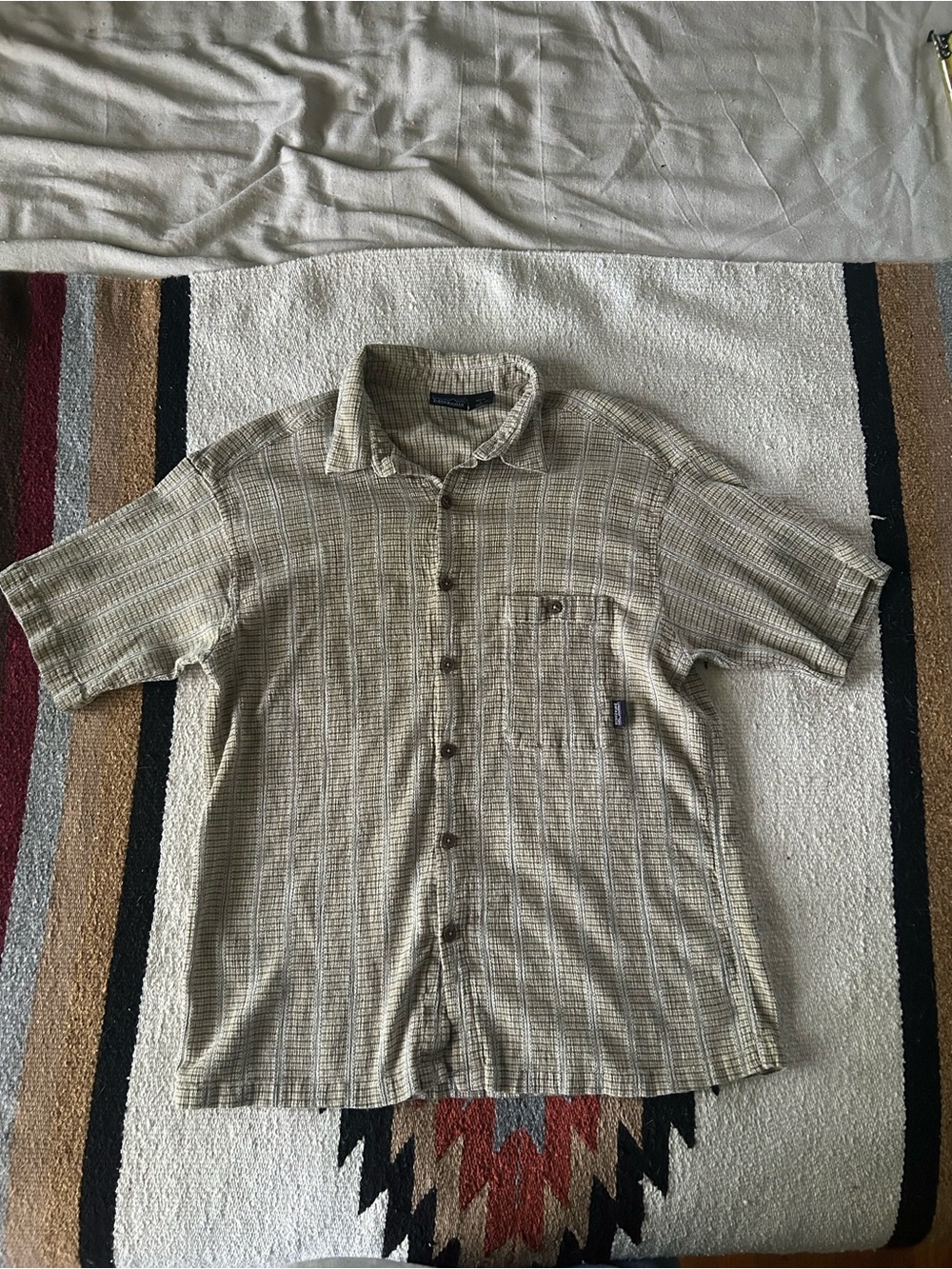 Patagonia Beige Plaid Short-Sleeve Button-Down Shirt